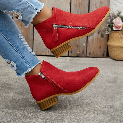 Botines casual de tacón bajo con cremallera lateral