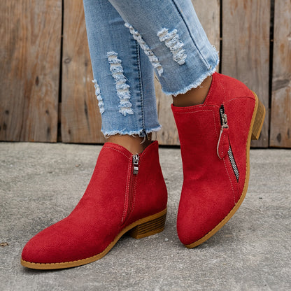 Botines casual de tacón bajo con cremallera lateral