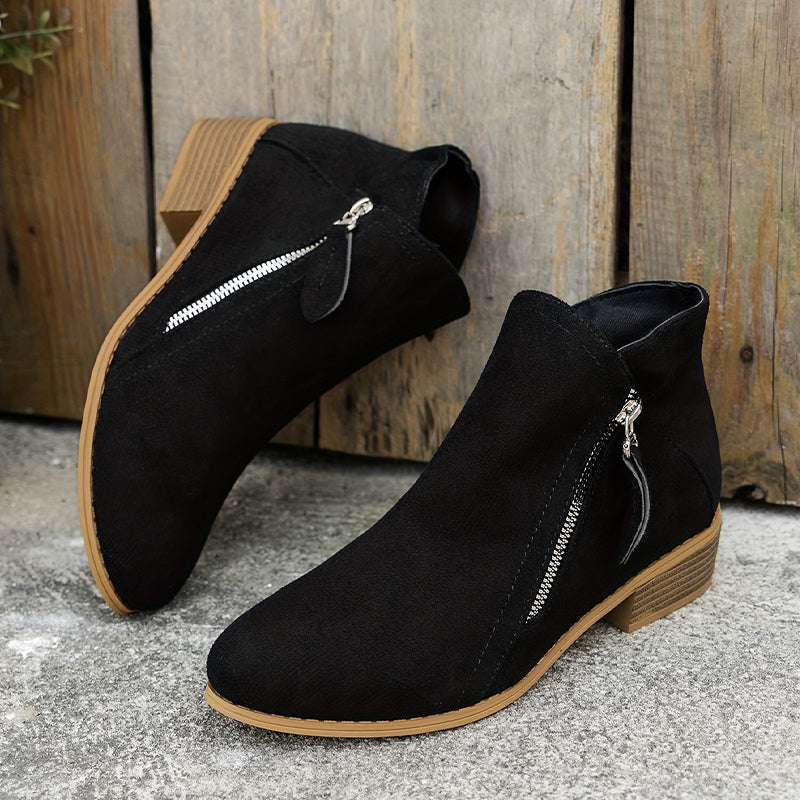 Botines casual de tacón bajo con cremallera lateral