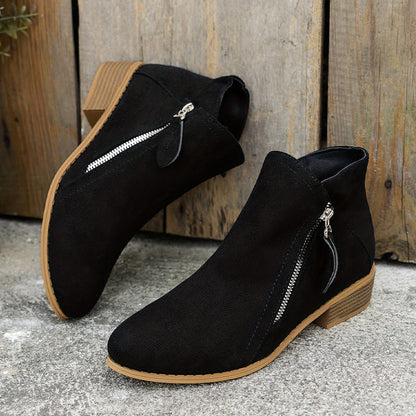 Botines casual de tacón bajo con cremallera lateral