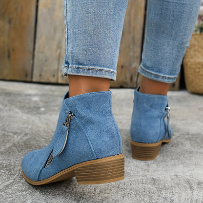 Botines casual de tacón bajo con cremallera lateral