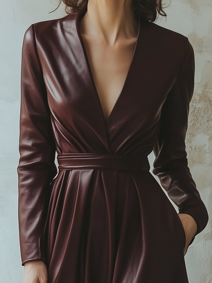 Vestido efecto piel con cintura marcada