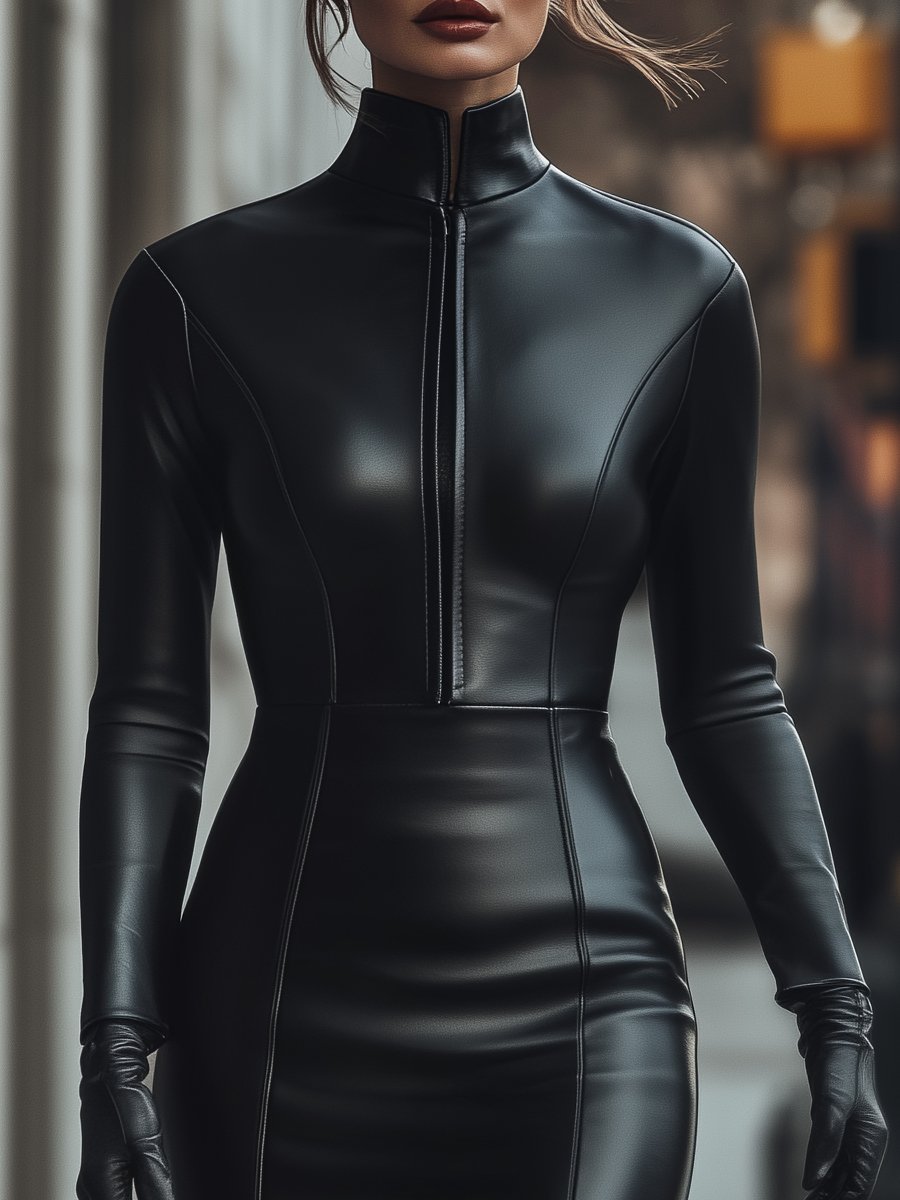 Vestido efecto piel con cremallera frontal