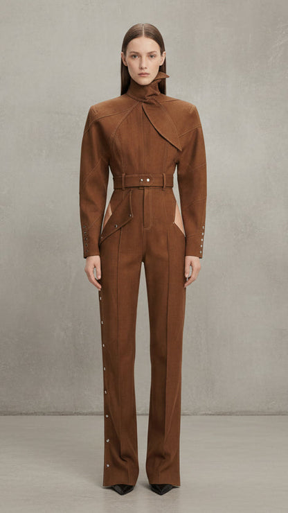 Conjunto de dos piezas con chaqueta cropped y pantalón de tiro alto